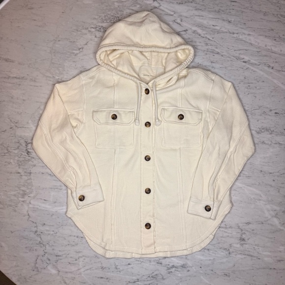 American Eagle Waffle Knit Shacket Cream Sz Small - Picture 1 of 8